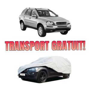 Husa tip prelata auto VOLVO XC90 I VAN (275) din 2013-2014, Culoare Gri, material textil impermeabil, rezistanta la intemperii praf UV, CARPASSION Husa Protectie, 4 Stickere auto cu VOLVO