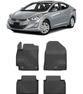 Hyundai Elantra V Din 07.2011 - 02.2016, Sedan , Set Covorase Auto Tip Tavita Premium 3D, din cauciuc accesorii pentru autoturismul tau - masina v167186
