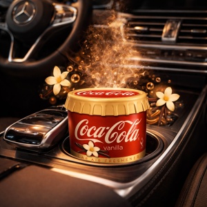Odorizant Auto 3D Coca Cola Vanilie, Tip conserva, Cupholder, Parfum Intens și Persistent, Design Realist, Vegan Friendly, ideal pentru masina birou casa, 4x Stickere auto - Img 3
