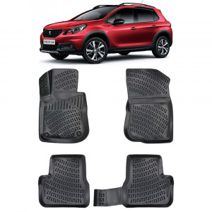 Peugeot 2008 I 2013-2019 Set 4 covorase auto din cauciuc tip tavita premium line 3D accesorii pentru autoturismul tau - masina v242325