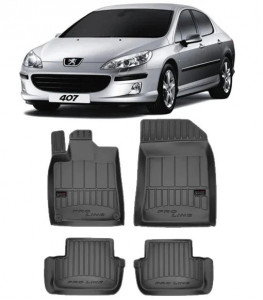 Peugeot 407, Sedan, Din 2004 - 12.2010 , Set Covorase Auto Tip Tavita Premium 3D, din cauciuc accesorii pentru autoturismul tau - masina v171970