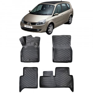Renault Scenic II 2003-2009 Set 4 covorase auto din cauciuc tip tavita premium line 3D accesorii pentru autoturismul tau - masina v242665