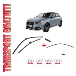 Set 3 stergatoare AUDI A1 Sportback (GBA) din 2018, pentru parbriz si luneta fata si spate auto, Valeo Silencio, din cauciuc siliconat rezistent, 4 Stickere Auto AUDI