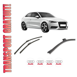 Set 3 stergatoare AUDI A3 (8V1, 8VK) din 2012-2020, pentru parbriz si luneta fata si spate auto, Bosch Aerotwin-Aerotwin, din cauciuc siliconat rezistent, 4 Stickere Auto AUDI