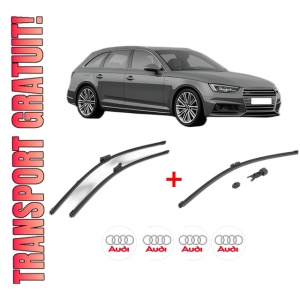 Set 3 stergatoare AUDI A4 B9 Avant (8W5, 8WD) din 2015 - 2020, pentru parbriz si luneta fata si spate auto, Valeo HydroConnect, din cauciuc siliconat rezistent, 4 Stickere Auto AUDI