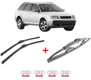 Set 3 stergatoare AUDI ALLROAD C5 (4BH) din 2000 - 2005, pentru parbriz si luneta fata si spate auto, Bosch Twin, din cauciuc siliconat rezistent, 4 Stickere Auto AUDI v11771