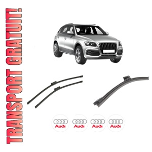 Set 3 stergatoare AUDI Q5 Van (8RB) din 2008-2017, pentru parbriz si luneta fata si spate auto, Bosch Aerotwin-Aerotwin, din cauciuc siliconat rezistent, 4 Stickere Auto AUDI