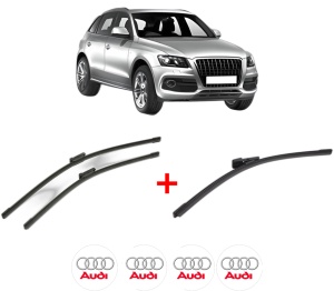 Set 3 stergatoare AUDI Q5 Van (8RB) din 2008 - 2017, pentru parbriz si luneta fata si spate auto, Bosch Aerotwin, din cauciuc siliconat rezistent, 4 Stickere Auto AUDI v6017