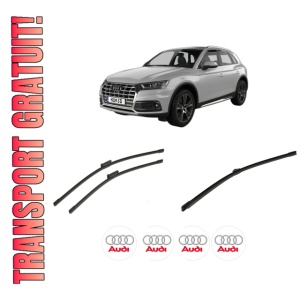 Set 3 stergatoare AUDI Q5 Van (FYB, FYG) din 2017-2020, pentru parbriz si luneta fata si spate auto, Bosch Aerotwin-Aerotwin, din cauciuc siliconat rezistent, 4 Stickere Auto AUDI