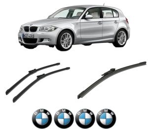 Set 3 stergatoare BMW Seria 1 (E81) din 2006-2012, pentru parbriz si luneta fata si spate auto, Bosch Aerotwin-Aerotwin, din cauciuc siliconat rezistent, 4 Stickere Auto BMW - Img 2