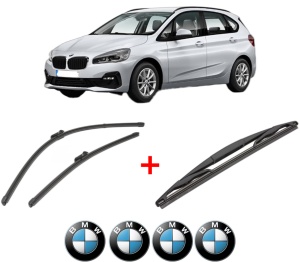 Set 3 stergatoare BMW Seria 2 Active Tourer (F45) din 2013 - 2021, pentru parbriz si luneta fata si spate auto, Valeo Silencio, din cauciuc siliconat rezistent, 4 Stickere Auto BMW v13996