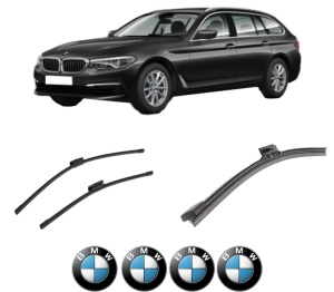 Set 3 stergatoare BMW Seria 5 Touring (G31) din 2017-2022, pentru parbriz si luneta fata si spate auto, Bosch Aerotwin-Aerotwin Multi, din cauciuc siliconat rezistent, 4 Stickere Auto BMW - Img 2