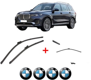 Set 3 stergatoare BMW Seria X7 (G07) din 2019 - 2020, pentru parbriz si luneta fata si spate auto, Valeo Silencio, din cauciuc siliconat rezistent, 4 Stickere Auto BMW v12251