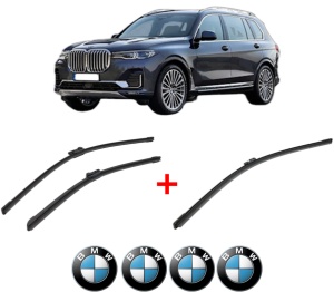 Set 3 stergatoare BMW Seria X7 (G07) din 2019 - 2020, pentru parbriz si luneta fata si spate auto, Bosch Aerotwin, din cauciuc siliconat rezistent, 4 Stickere Auto BMW v6257