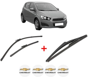 Set 3 stergatoare CHEVROLET AVEO Hatchback (T300) din 2011 - 2015, pentru parbriz si luneta fata si spate auto, Valeo Silencio, din cauciuc siliconat rezistent, 4 Stickere Auto CHEVROLET v14656
