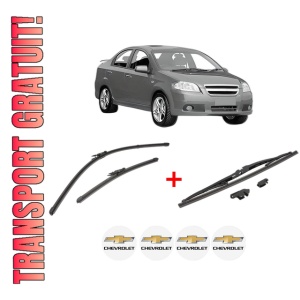 Set 3 stergatoare CHEVROLET AVEO / KALOS Saloon (T250, T255) din 2005, pentru parbriz si luneta fata si spate auto, Valeo Silencio, din cauciuc siliconat rezistent, 4 Stickere Auto CHEVROLET