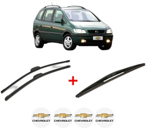 Set 3 stergatoare CHEVROLET ZAFIRA (F75) din 2001 - 2012, pentru parbriz si luneta fata si spate auto, Bosch Twin, din cauciuc siliconat rezistent, 4 Stickere Auto CHEVROLET v7877