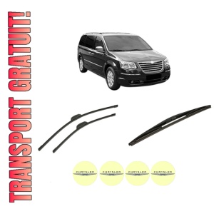 Set 3 stergatoare CHRYSLER GRAND VOYAGER V (RT) din 2008-2011, pentru parbriz si luneta fata si spate auto, Bosch Twin-Aerotwin Retrofit, din cauciuc siliconat rezistent, 4 Stickere Auto CHRYSLER