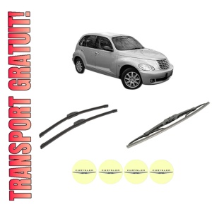Set 3 stergatoare CHRYSLER PT CRUISER (PT_) din 2000-2010, pentru parbriz si luneta fata si spate auto, Bosch Twin-Aerotwin Retrofit, din cauciuc siliconat rezistent, 4 Stickere Auto CHRYSLER