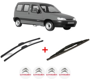 Set 3 stergatoare CITROEN BERLINGO / BERLINGO FIRST MPV (MF_, GJK_, GFK_) din 1996 - 2011, pentru parbriz si luneta fata si spate auto, Bosch Twin, din cauciuc siliconat rezistent, 4 Stickere Auto CITROEN v10577