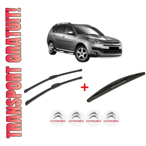 Set 3 stergatoare CITROEN C-CROSSER (VU_, VV_) din 2007 - 2012, pentru parbriz si luneta fata si spate auto, Bosch Twin, din cauciuc siliconat rezistent, 4 Stickere Auto CITROEN