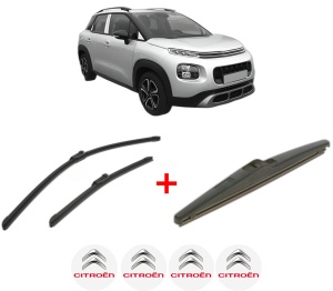 Set 3 stergatoare CITROEN C3 AIRCROSS II (2R_, 2C_) din 2017 - 2018, pentru parbriz si luneta fata si spate auto, Bosch Twin, din cauciuc siliconat rezistent, 4 Stickere Auto CITROEN v2837