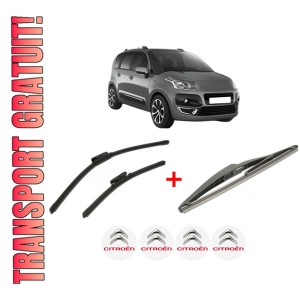 Set 3 stergatoare CITROEN C3 PICASSO (SH_) din 2008 - 2017, pentru parbriz si luneta fata si spate auto, Bosch Twin, din cauciuc siliconat rezistent, 4 Stickere Auto CITROEN