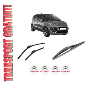 Set 3 stergatoare CITROEN C3 PICASSO (SH_) din 2008-2017, pentru parbriz si luneta fata si spate auto, Bosch Twin-Aerotwin, din cauciuc siliconat rezistent, 4 Stickere Auto CITROEN