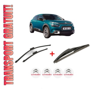 Set 3 stergatoare CITROEN C4 CACTUS Van (0B_, 0P_) din 2019, pentru parbriz si luneta fata si spate auto, Bosch Twin, din cauciuc siliconat rezistent, 4 Stickere Auto CITROEN