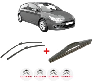 Set 3 stergatoare CITROEN C4 Coupe (LA_) din 2004 - 2011, pentru parbriz si luneta fata si spate auto, Bosch Twin, din cauciuc siliconat rezistent, 4 Stickere Auto CITROEN v2897