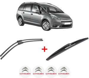 Set 3 stergatoare CITROEN C4 GRAND PICASSO I (UA_) din 2006 - 2013, pentru parbriz si luneta fata si spate auto, Bosch Twin, din cauciuc siliconat rezistent, 4 Stickere Auto CITROEN v8477