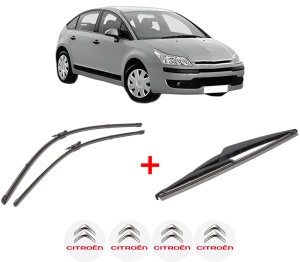 Set 3 stergatoare CITROEN C4 I (LC_) din 2004 - 2012, pentru parbriz si luneta fata si spate auto, Valeo Silencio, din cauciuc siliconat rezistent, 4 Stickere Auto CITROEN v13756