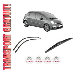 Set 3 stergatoare CITROEN C4 PICASSO I MPV (UD_) din 2006-2013, pentru parbriz si luneta fata si spate auto, Bosch Twin-Aerotwin, din cauciuc siliconat rezistent, 4 Stickere Auto CITROEN