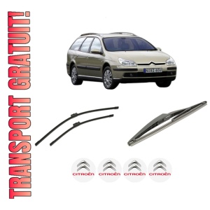 Set 3 stergatoare CITROEN C5 II Estate Van (RE_) din 2004-2008, pentru parbriz si luneta fata si spate auto, Bosch Twin-Aerotwin, din cauciuc siliconat rezistent, 4 Stickere Auto CITROEN