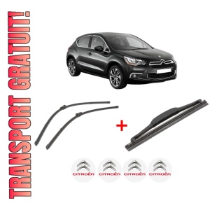 Set 3 stergatoare CITROEN DS4 (NX_) din 2011 - 2015, pentru parbriz si luneta fata si spate auto, Valeo Silencio, din cauciuc siliconat rezistent, 4 Stickere Auto CITROEN