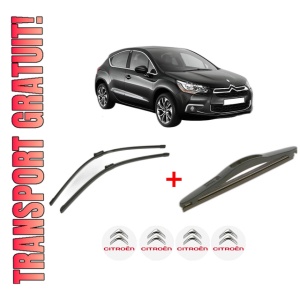 Set 3 stergatoare CITROEN DS4 (NX_) din 2011 - 2015, pentru parbriz si luneta fata si spate auto, Bosch Twin, din cauciuc siliconat rezistent, 4 Stickere Auto CITROEN