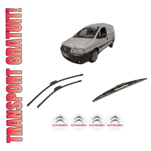 Set 3 stergatoare CITROEN JUMPY II Platform/Chassis din 2006-2016, pentru parbriz si luneta fata si spate auto, Bosch Twin-Aerotwin Retrofit, din cauciuc siliconat rezistent, 4 Stickere Auto CITROEN