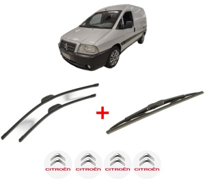 Set 3 stergatoare CITROEN JUMPY II Platform/Chassis din 2006 - 2016, pentru parbriz si luneta fata si spate auto, Bosch Twin, din cauciuc siliconat rezistent, 4 Stickere Auto CITROEN v4217