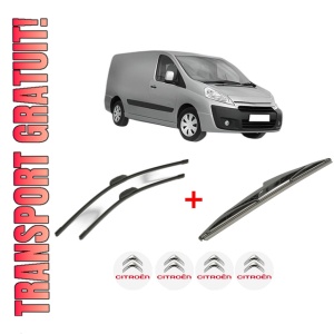 Set 3 stergatoare CITROEN JUMPY II Van din 2007 - 2016, pentru parbriz si luneta fata si spate auto, Bosch Twin, din cauciuc siliconat rezistent, 4 Stickere Auto CITROEN