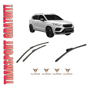 Set 3 stergatoare CUPRA ATECA (KH7, KHP, KBP) din 2018-2023, pentru parbriz si luneta fata si spate auto, Bosch Aerotwin-Aerotwin, din cauciuc siliconat rezistent, 4 Stickere Auto CUPRA