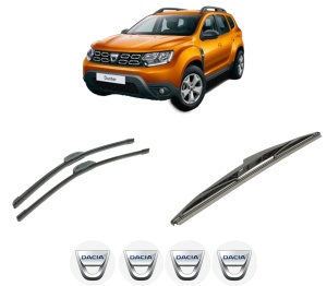Set 3 stergatoare DACIA DUSTER SUV Van din 2011-2018, pentru parbriz si luneta fata si spate auto, Bosch Twin-Aerotwin Retrofit, din cauciuc siliconat rezistent, 4 Stickere Auto DACIA - Img 2