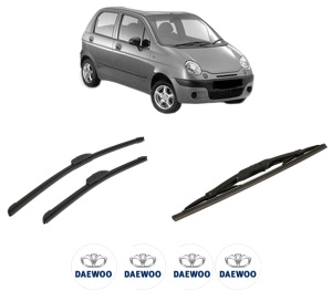 Set 3 stergatoare DAEWOO MATIZ (M100, M150) din 1998-2003, pentru parbriz si luneta fata si spate auto, Bosch Twin-Aerotwin Retrofit, din cauciuc siliconat rezistent, 4 Stickere Auto DAEWOO - Img 2