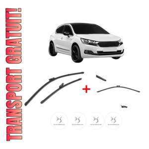 Set 3 stergatoare DS DS 4 II (FR_, FB_, F3_) din 2021, pentru parbriz si luneta fata si spate auto, Valeo Silencio, din cauciuc siliconat rezistent, 4 Stickere Auto DS