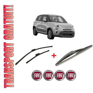 Set 3 stergatoare FIAT 500L (351_, 352_) din 2012 - 2018, pentru parbriz si luneta fata si spate auto, Bosch Twin, din cauciuc siliconat rezistent, 4 Stickere Auto FIAT