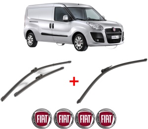 Set 3 stergatoare FIAT DOBLO Bus (263_) din 2010 - 2023, pentru parbriz si luneta fata si spate auto, Valeo Silencio Xtrm, din cauciuc siliconat rezistent, 4 Stickere Auto FIAT v12551