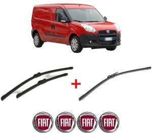 Set 3 stergatoare FIAT DOBLO Cargo (263_) din 2010 - 2023, pentru parbriz si luneta fata si spate auto, Bosch Aerotwin, din cauciuc siliconat rezistent, 4 Stickere Auto FIAT v4517