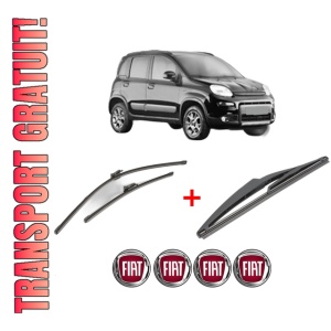 Set 3 stergatoare FIAT PANDA VAN (312_, 519_) din 2012, pentru parbriz si luneta fata si spate auto, Valeo Silencio, din cauciuc siliconat rezistent, 4 Stickere Auto FIAT