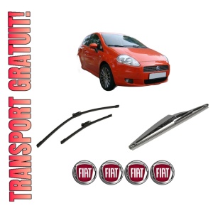 Set 3 stergatoare FIAT PUNTO (199_) din 2012-2018, pentru parbriz si luneta fata si spate auto, Bosch Twin-Aerotwin Multi, din cauciuc siliconat rezistent, 4 Stickere Auto FIAT