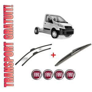 Set 3 stergatoare FIAT SCUDO Platform/Chassis (270_, 272_) din 2007 - 2016, pentru parbriz si luneta fata si spate auto, Bosch Twin, din cauciuc siliconat rezistent, 4 Stickere Auto FIAT