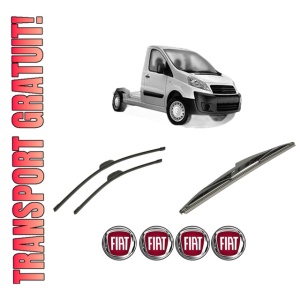 Set 3 stergatoare FIAT SCUDO Platform/Chassis (270_, 272_) din 2007-2016, pentru parbriz si luneta fata si spate auto, Bosch Twin-Aerotwin Retrofit, din cauciuc siliconat rezistent, 4 Stickere Auto FIAT